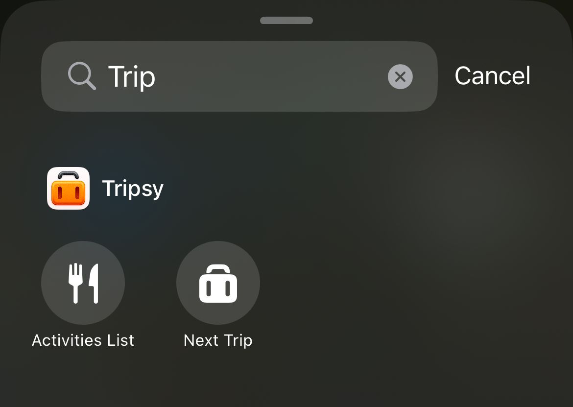 Tripsy's Control Center shortcuts.