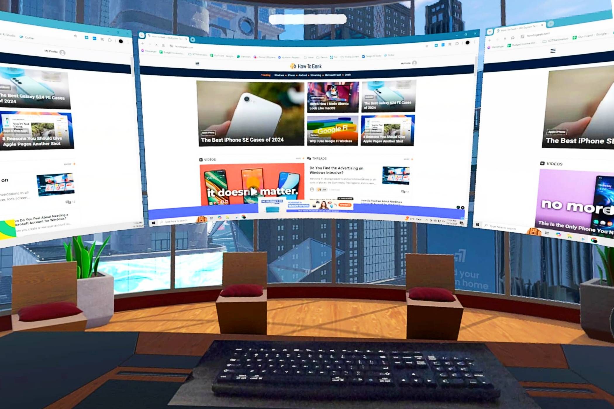 A shot of a virtual desktop in Immersed VR with multiple virtual screens.