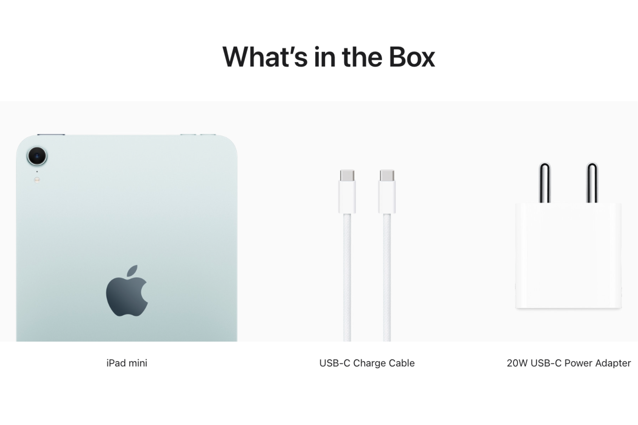 Screenshot from Apple's website showing what's included in the new iPad mini.