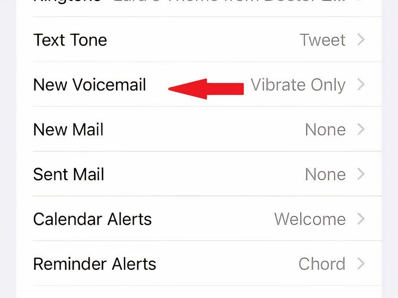 Choose the New Voicemail option to seeiPhone voicemail sound options.