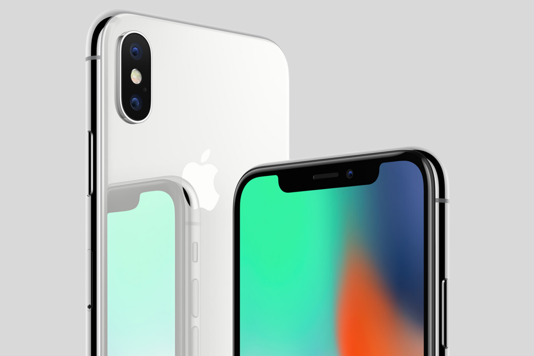 Image of the iPhone X showcasing the notch on the front and a dual-camera module on the rear panel.