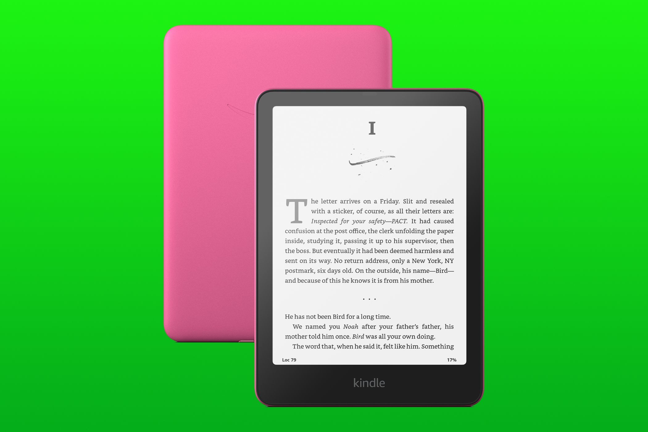 Two Kindle Paperwhite e-readers in the Raspberry color showcasing the front and back.