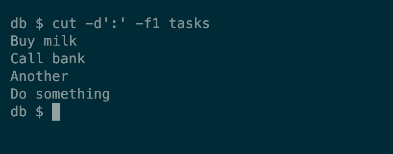 A Linux cut command shows the first field from a data file.