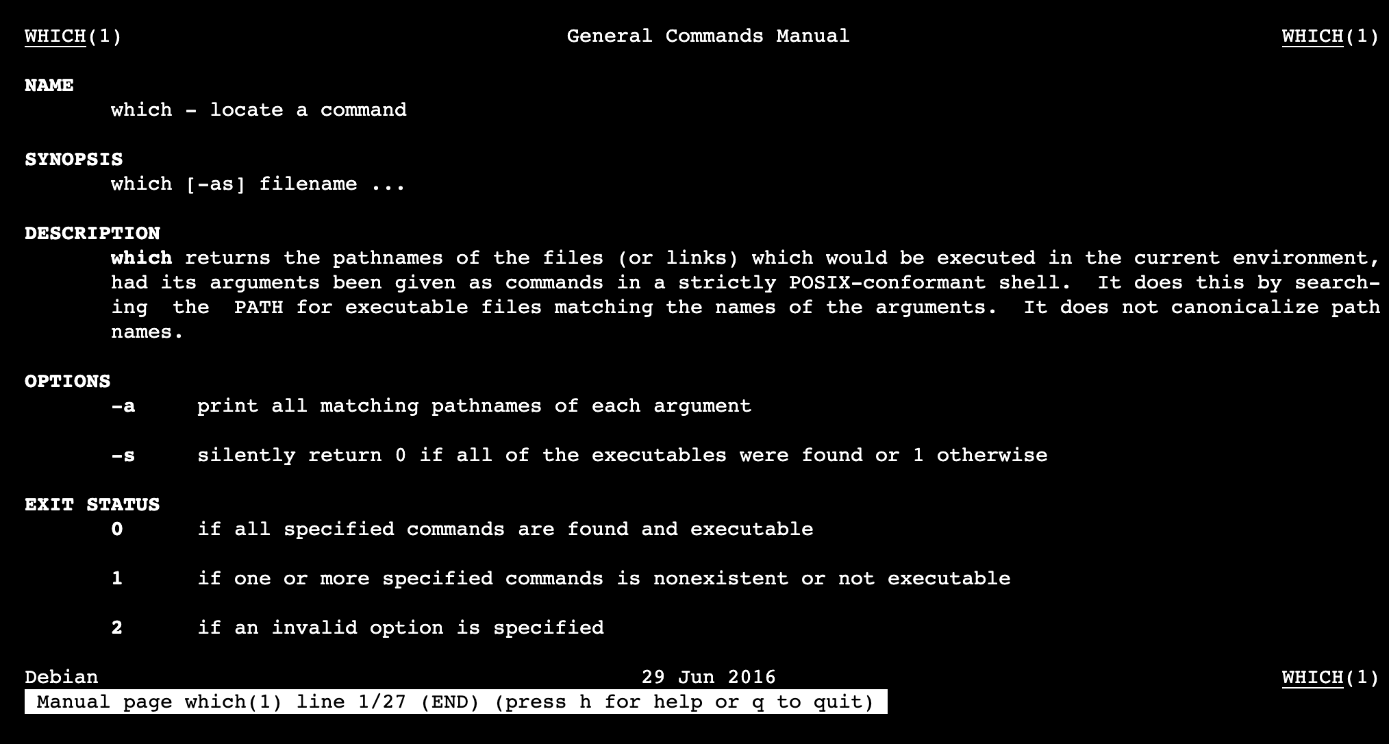 The linux manual page for the which command.