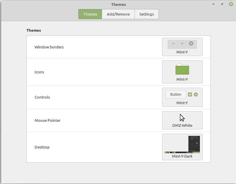 Differen themes in Linux Mint