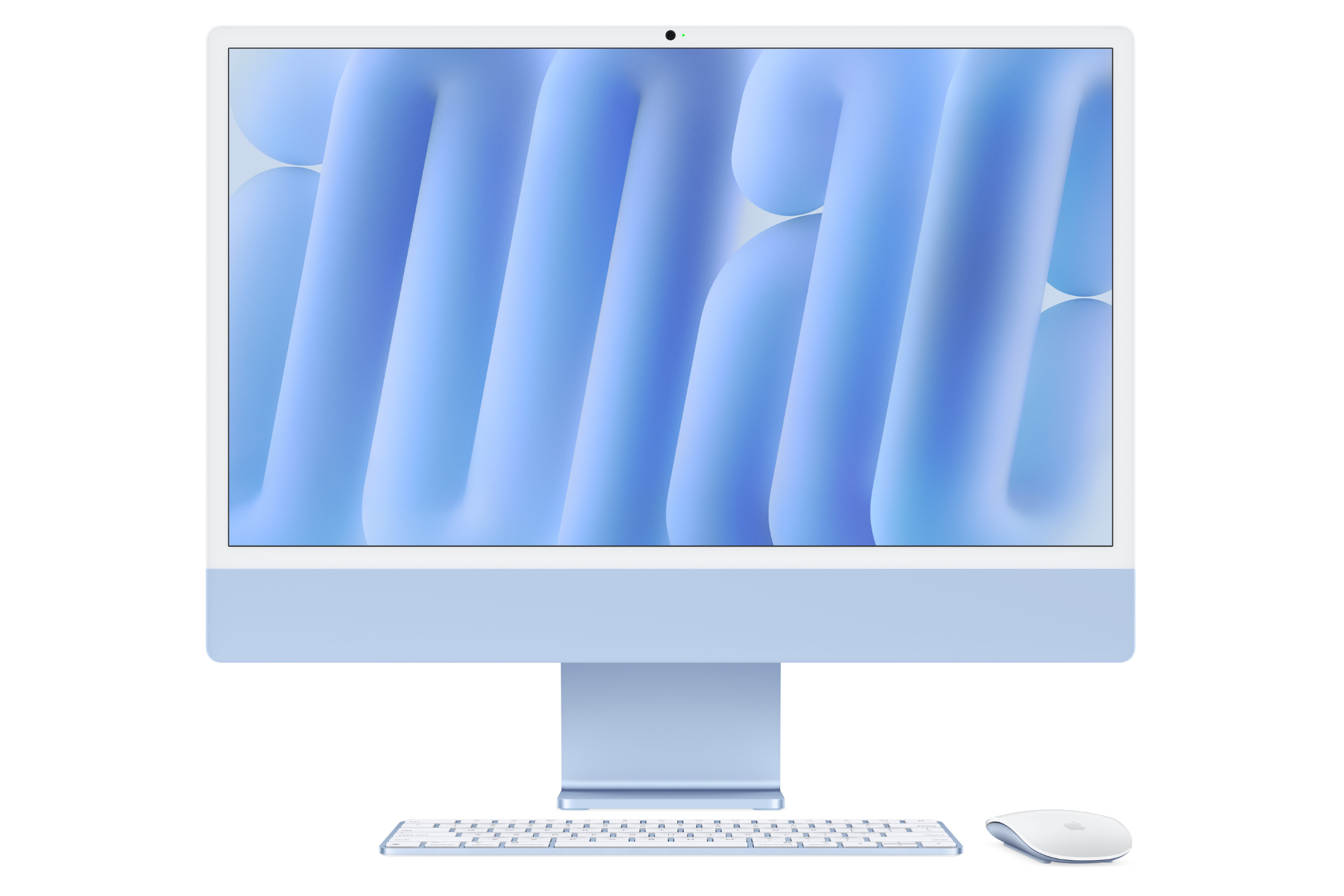 Front profile of the M4 iMac in blue color.