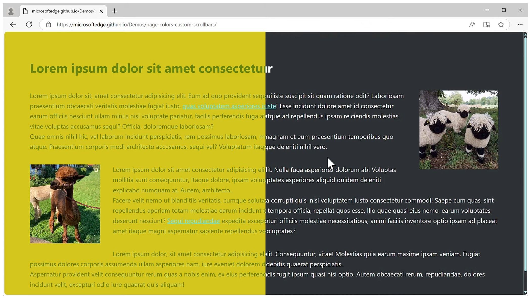 Microsoft page where two images are shown, the left image is green text on a yellow background, while the other is white texts on a black background. The wording is in a foreign language.