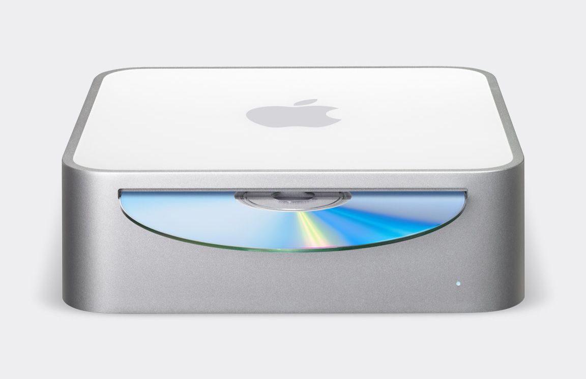 The 2005 Mac Mini with a disc inserted.