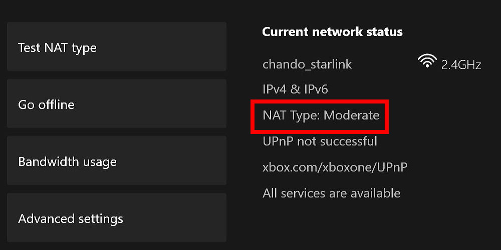 Checking the NAT type on Xbox.