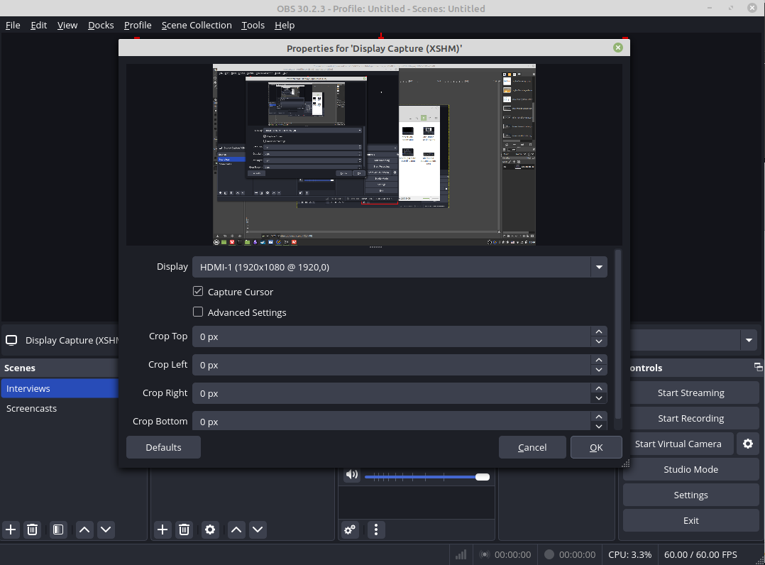 Capture options in OBS Studio