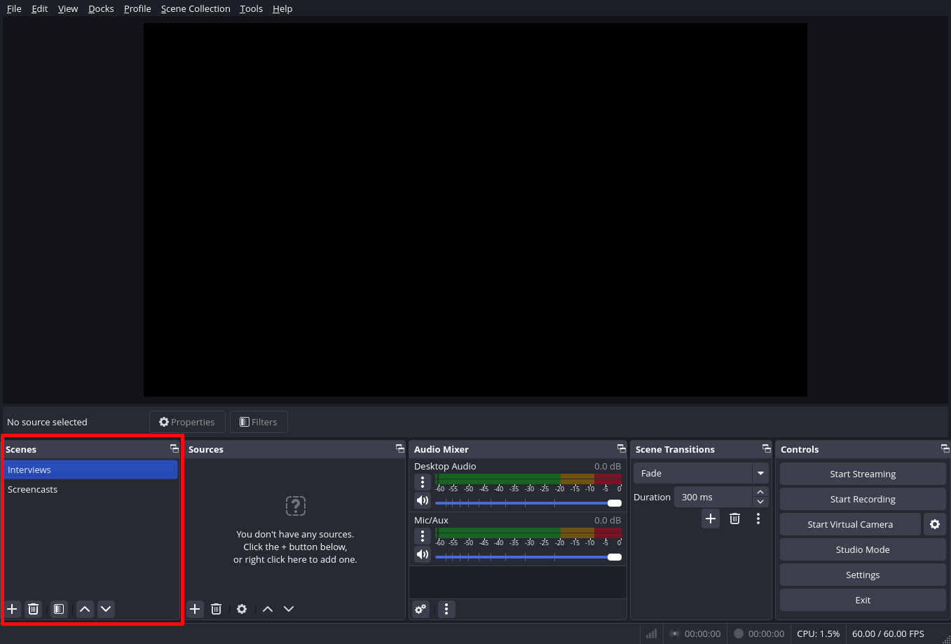 Selecting scenes in OBS Studio