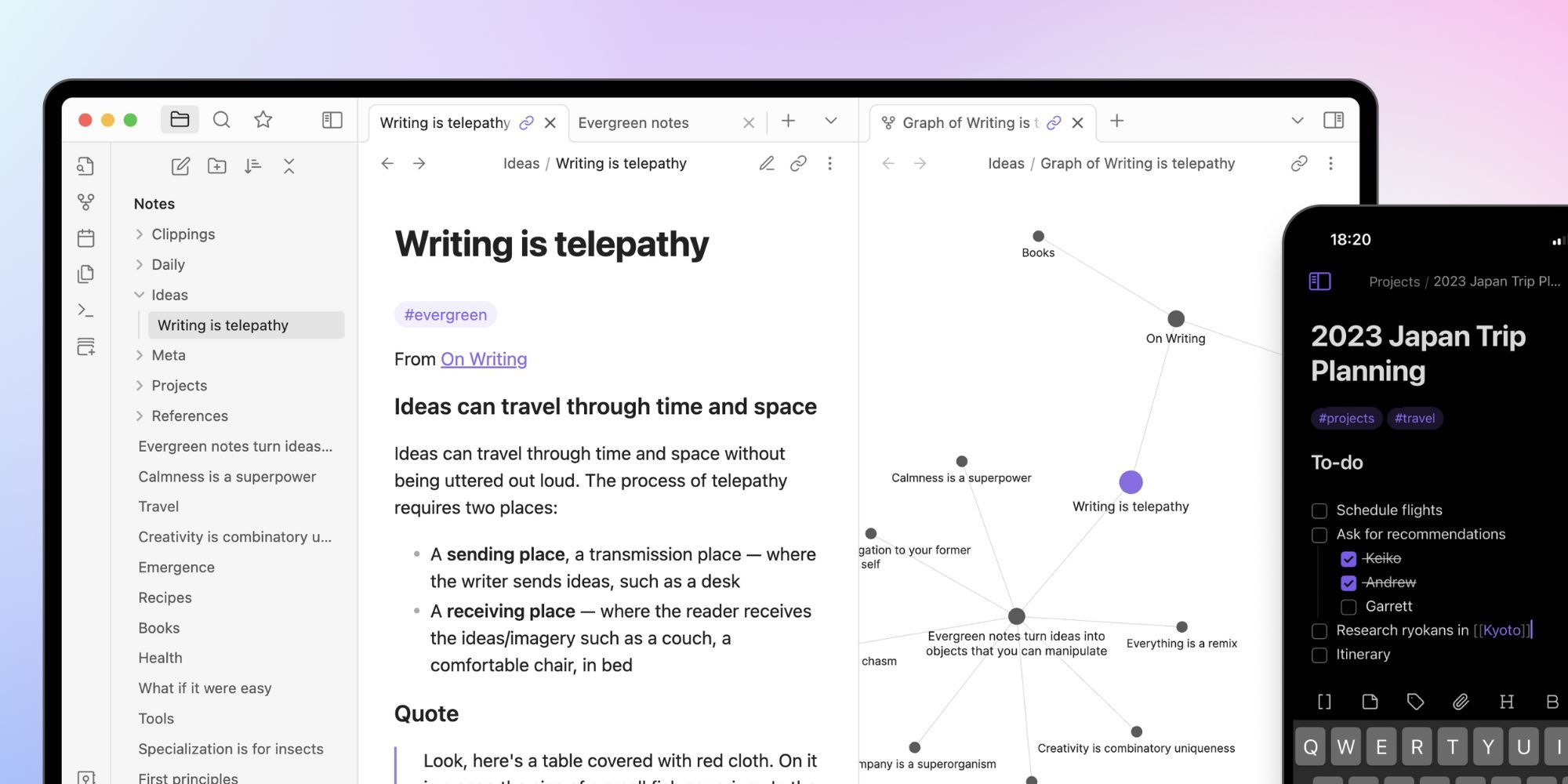 Obsidian Mac screenshot showing a network of ideas.