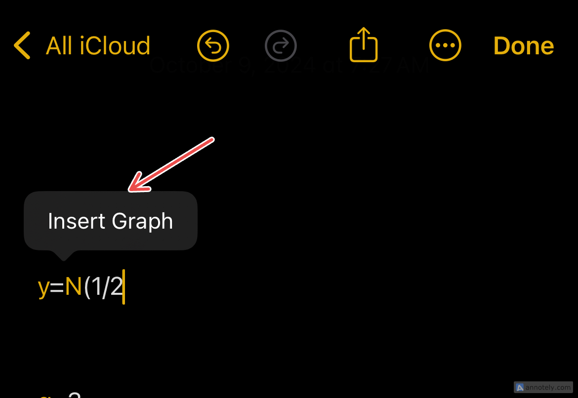 Insert a chart with math notes in the Notes app.