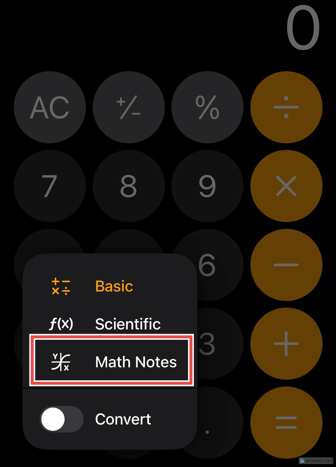 Turn on Math Notes from the Calculator app.