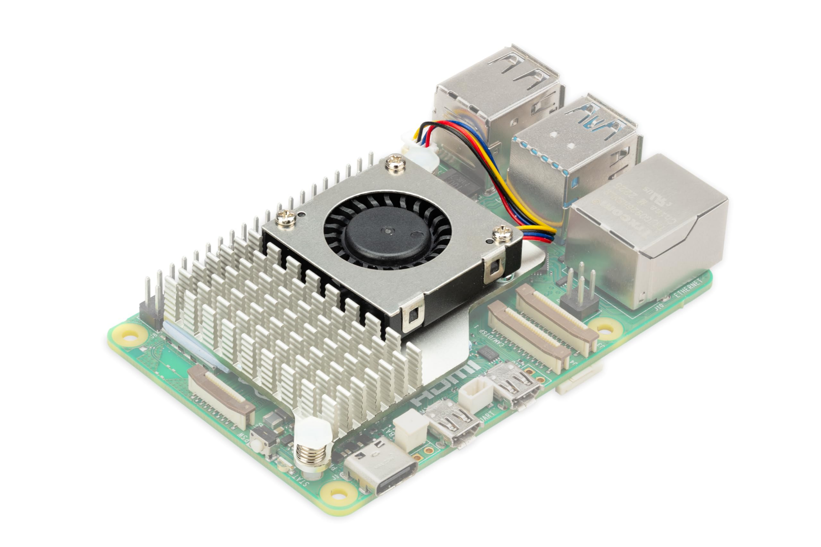 Raspberry Pi with active cooler.