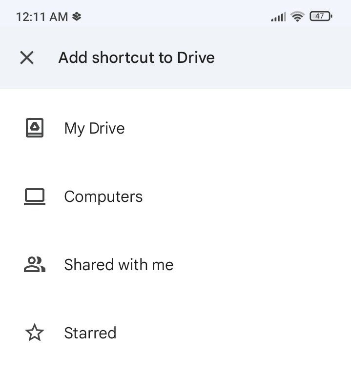 Placing shortcut to specified location within the Google Drive.