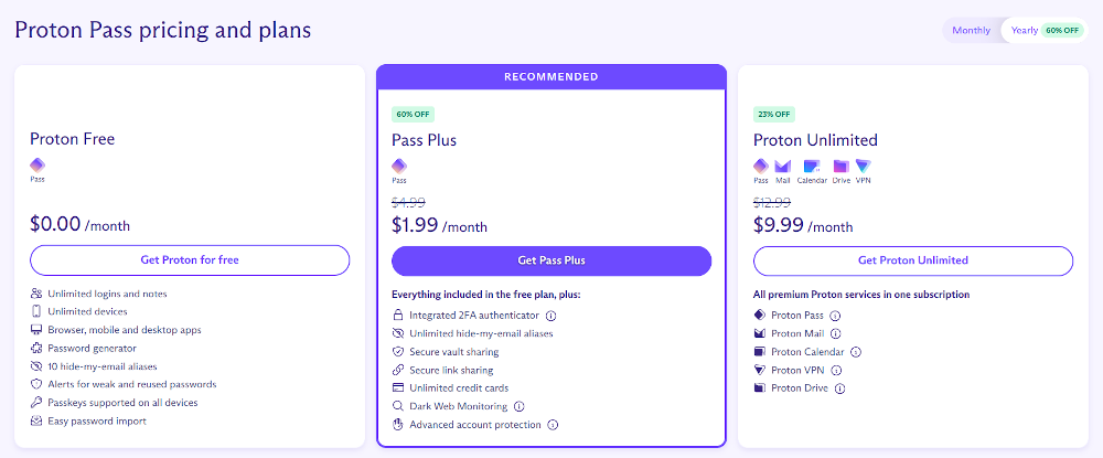 Proton Pass pricing.