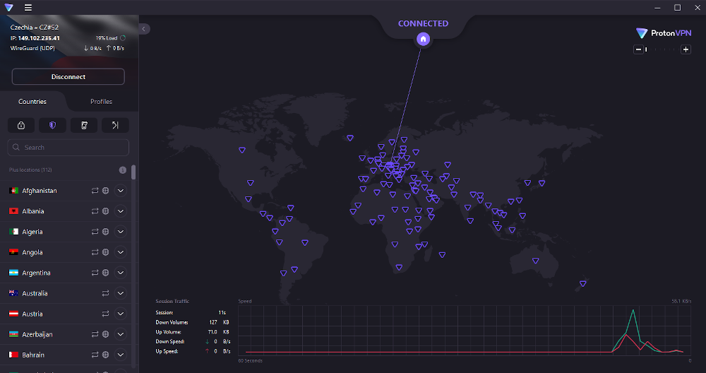 Proton VPN main interface