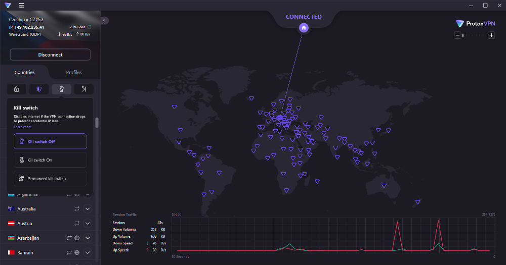 Kill switch settings for Proton VPN