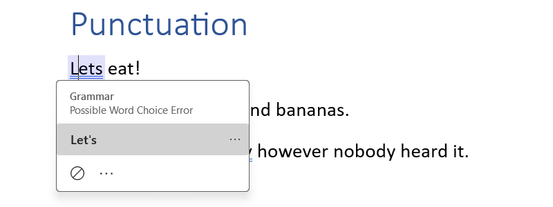 The punctuation test in Microsoft Word.