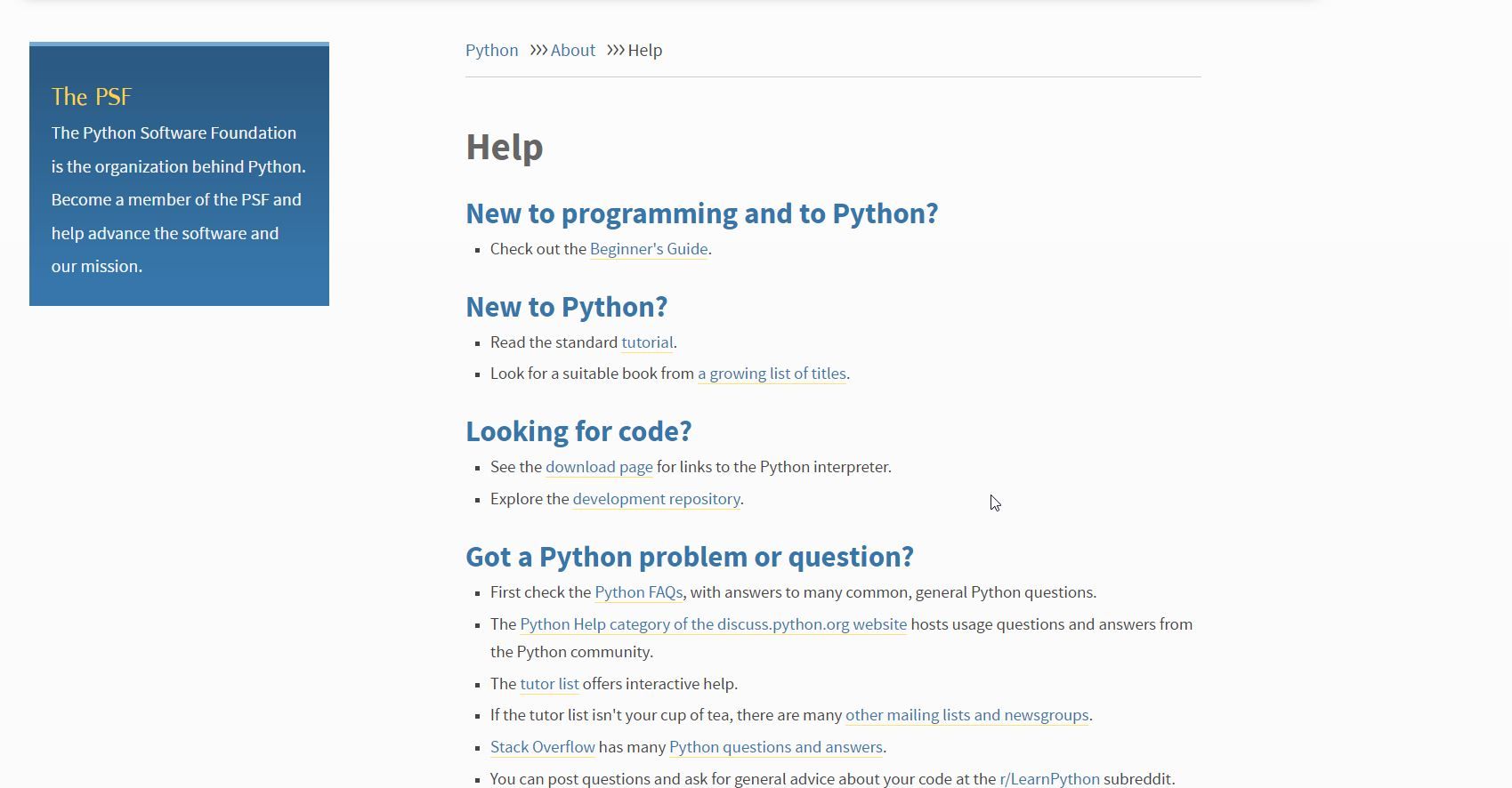 Screenshot of Python help website.