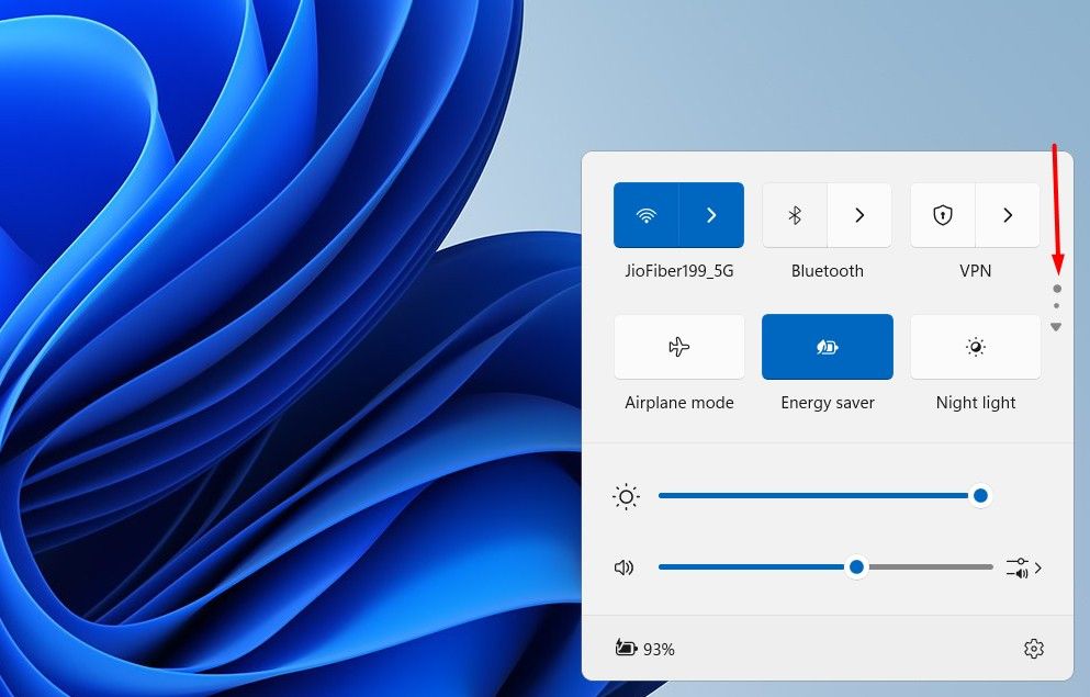 Меню быстрых настроек в Windows 11.