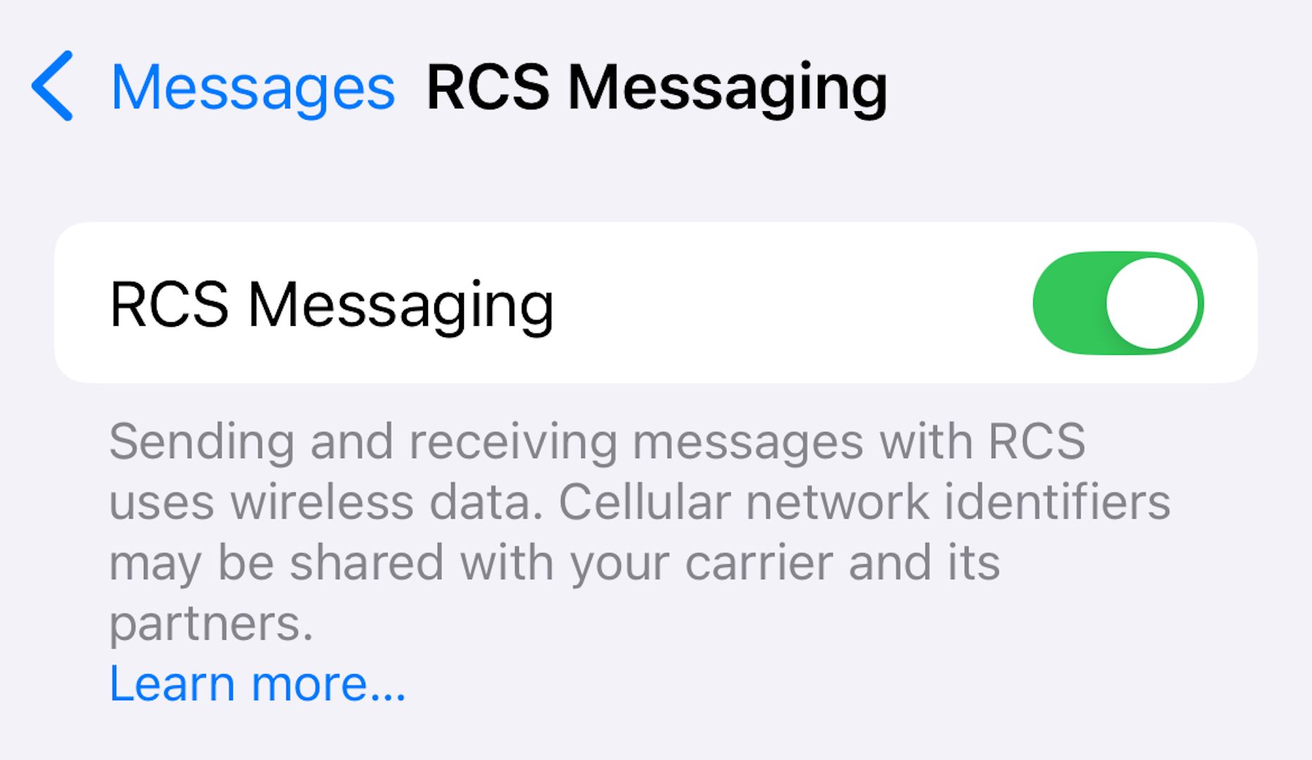 Toggling on RCS Messaging in iOS 18.