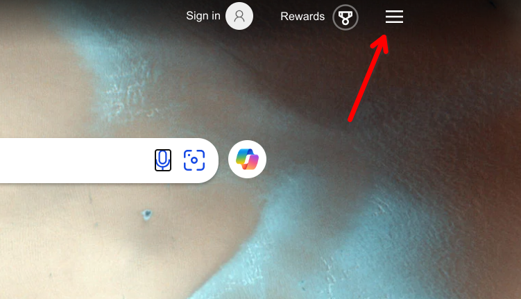 Red arrow pointing to Bing menu button.