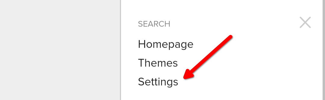 Red arrow pointing to the 'Settings' option in the DuckDuckGo website menu.