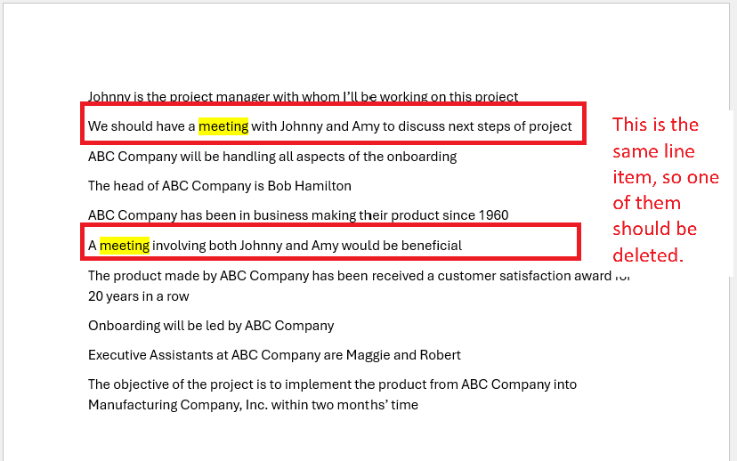 Redundant lines found in Word document.