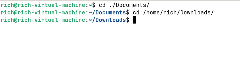 An example of relative vs absolute path in Linux.