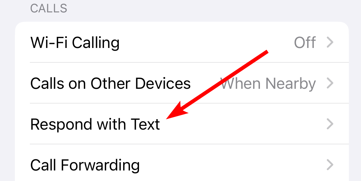 The "Respond with Text" option in the Settings app on iPhone.