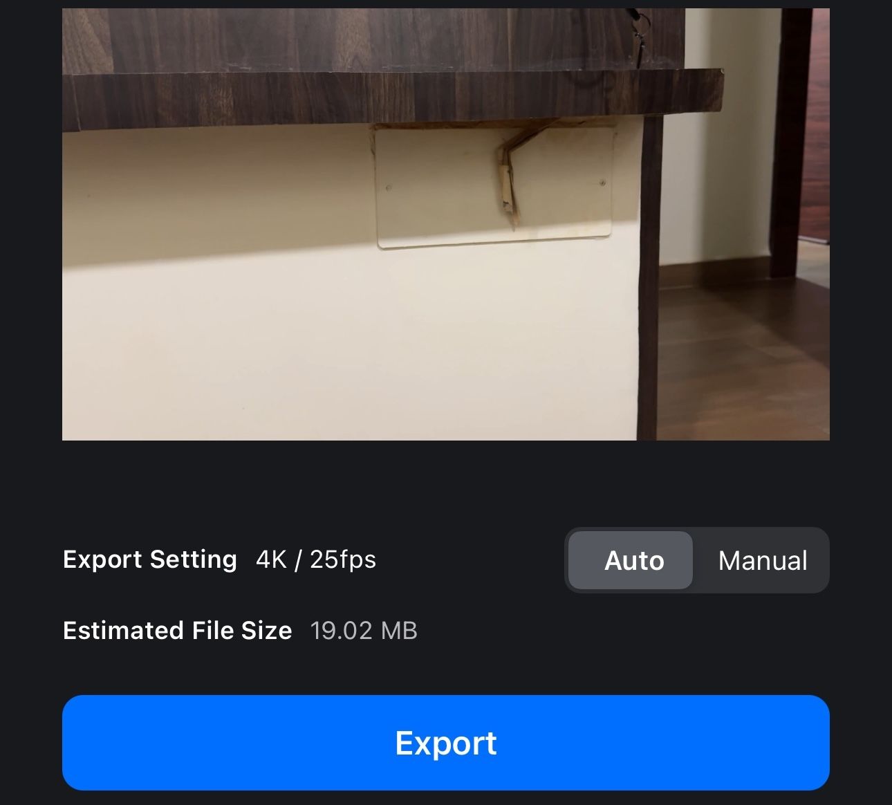 Tapping the export button in the VN Video Editor app to export the reversed video in its original settings.