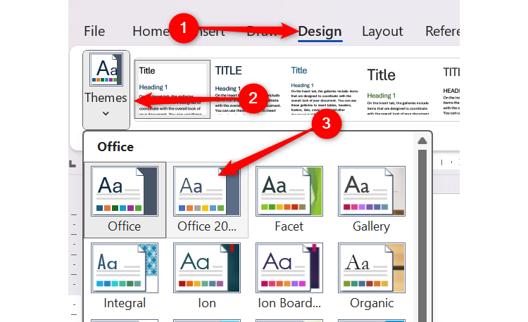 The theme library in Microsoft Word