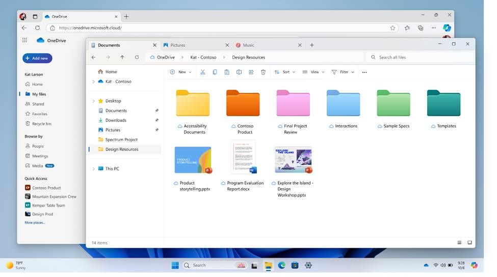 A screenshot of OneDrive's new colored folder feature