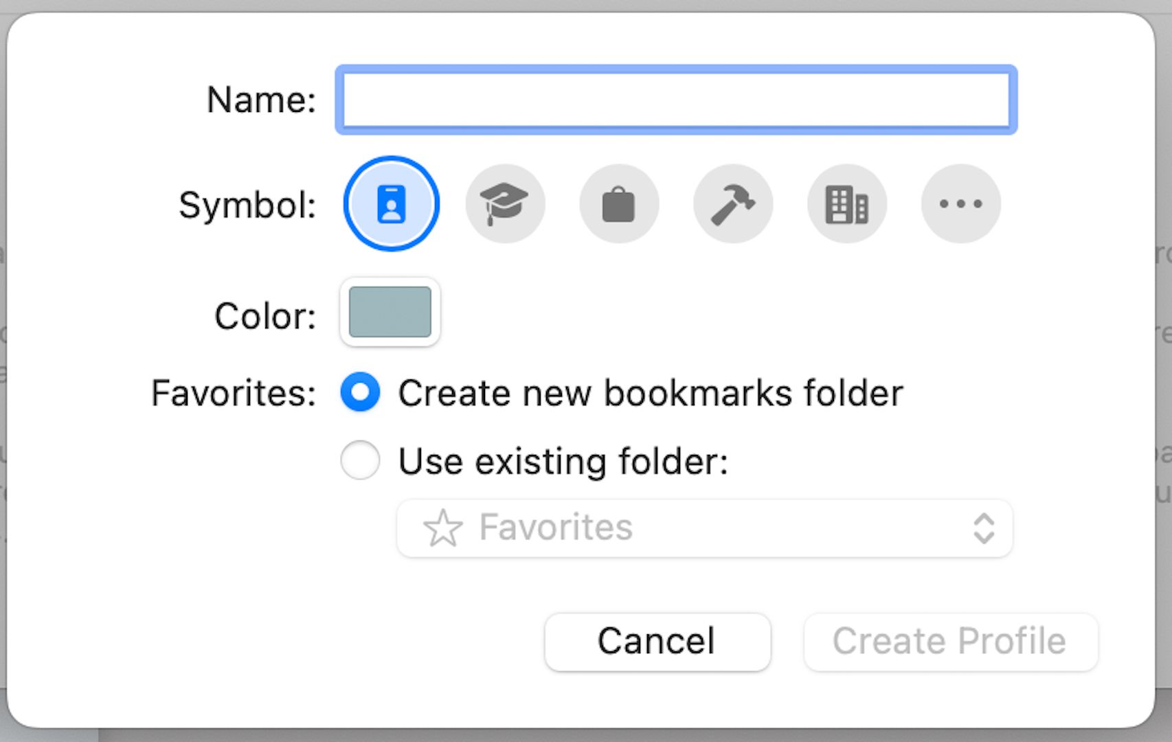 Selecting the profile name text field in Safari.