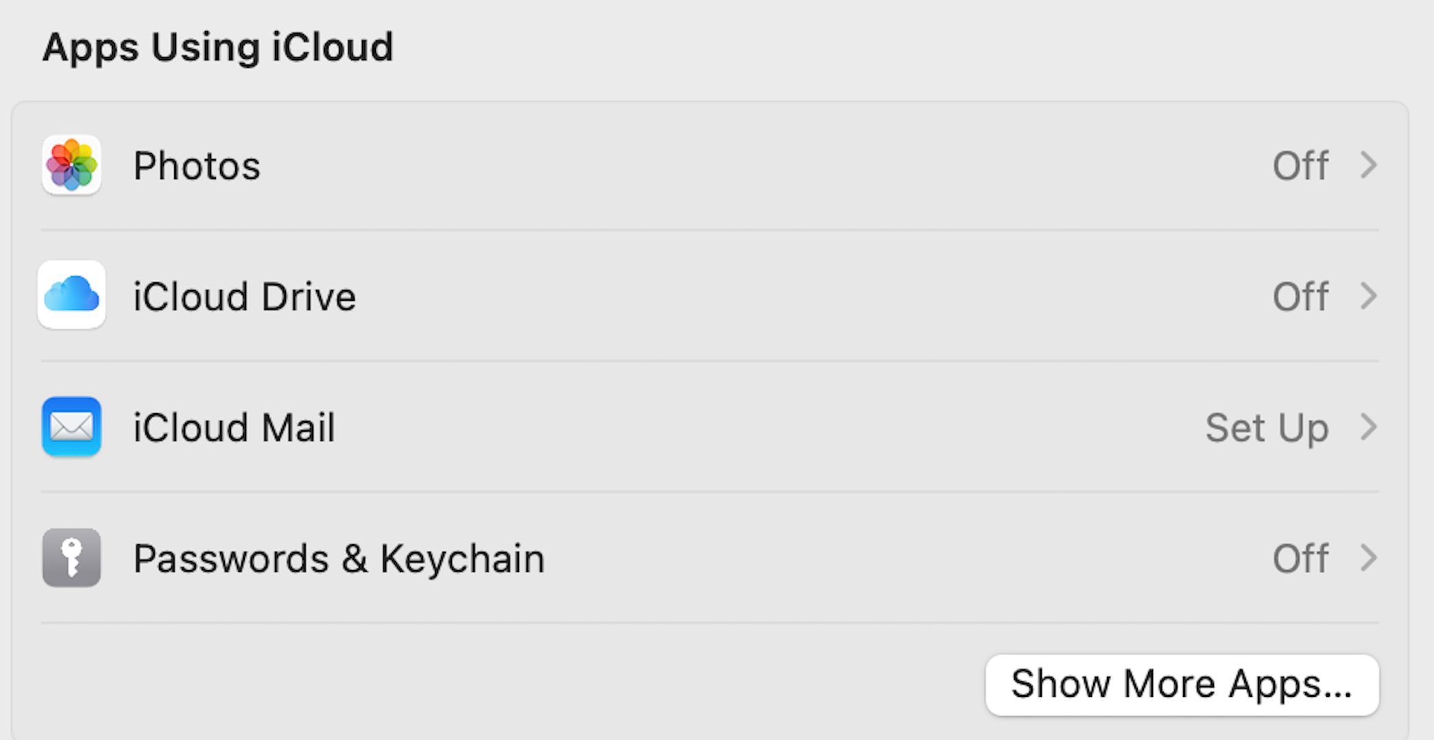 Apps Using iCloud settings for syncing Safari on a Mac.