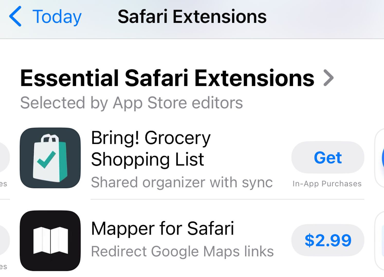 Safari extensions on the iPhone App Store.