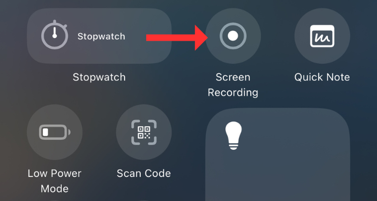 Screen recording button in the Control Center customization menu.