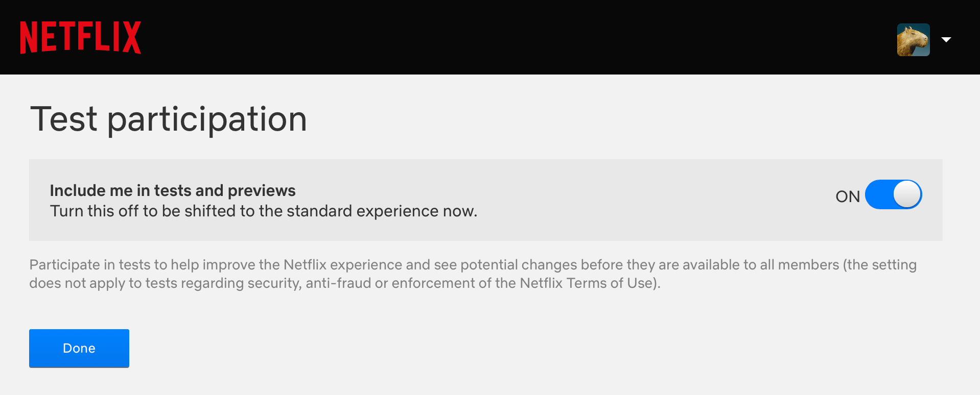 Opting in to Netflix feature testing.