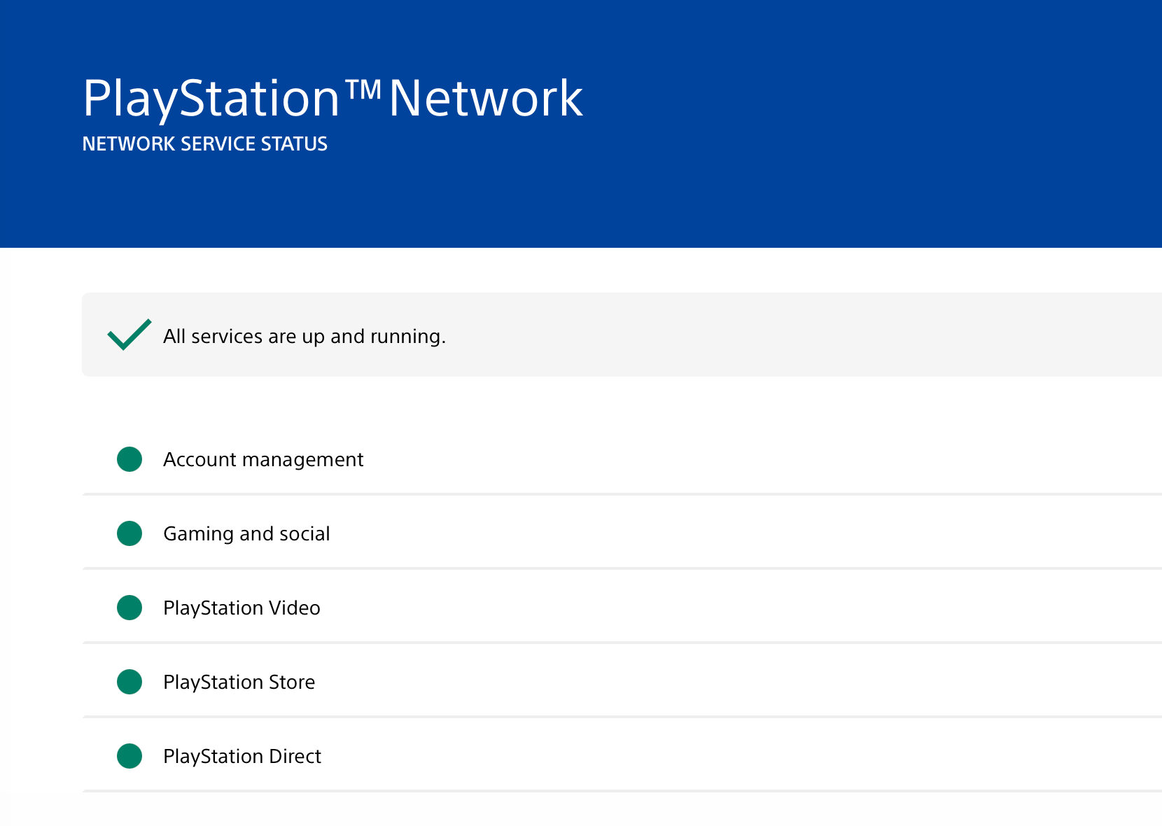 PlayStaton Network status page.