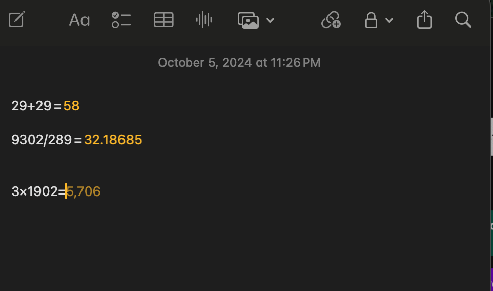 Math Notes on Mac's Notes app. 