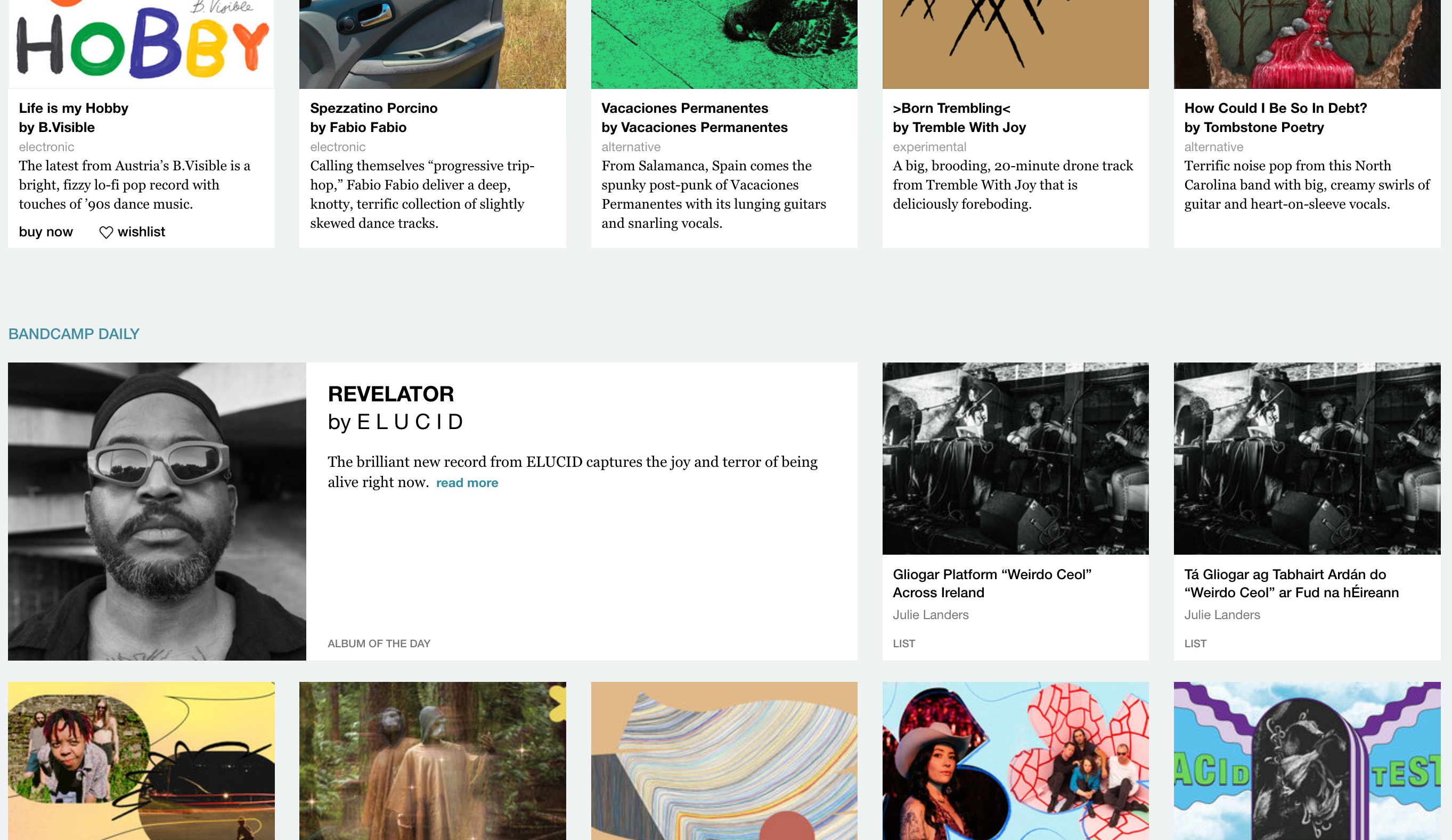 A look at Bandcamp's Home page.