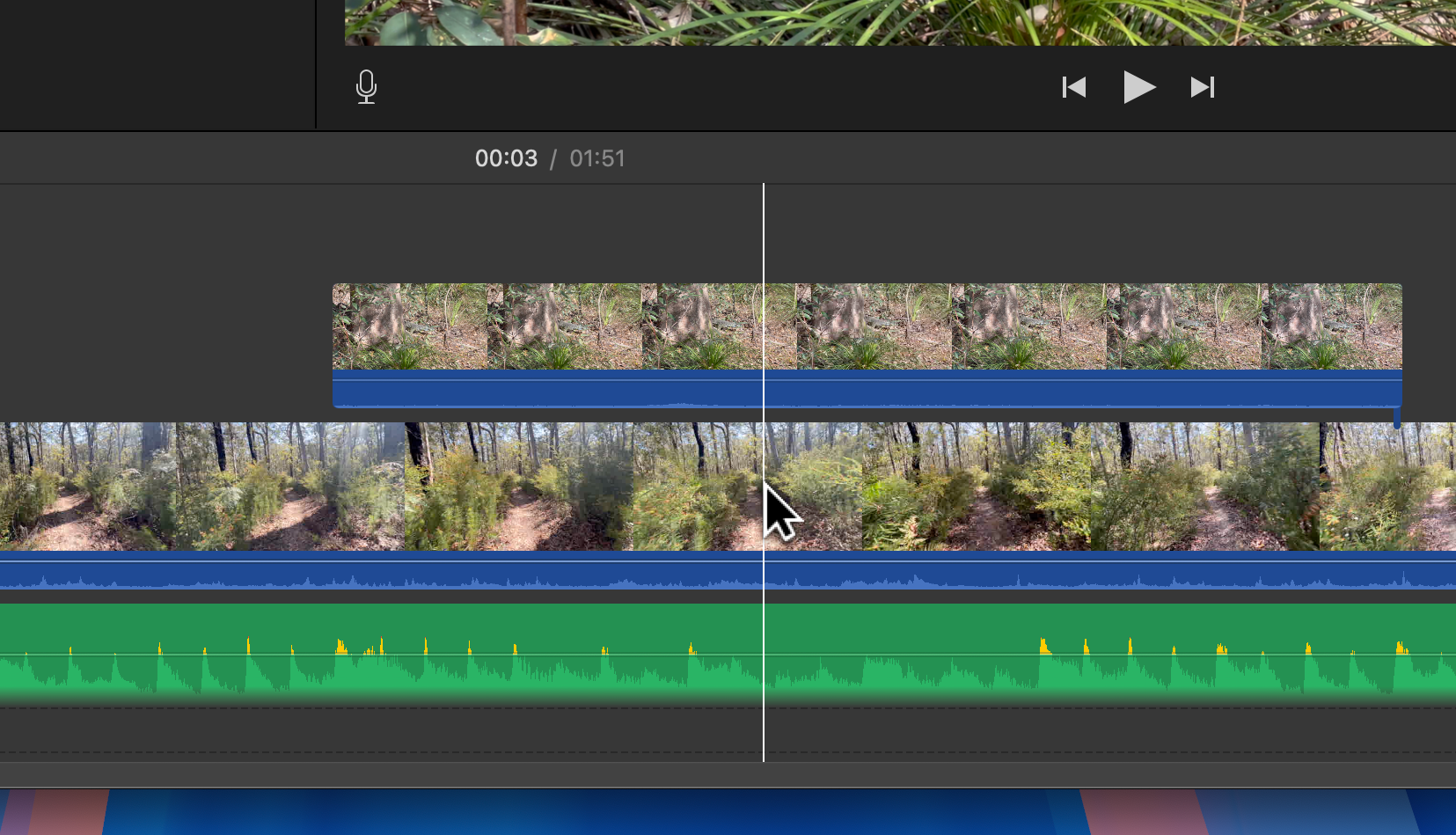 Hovering the video timeline on iMovie for Mac.