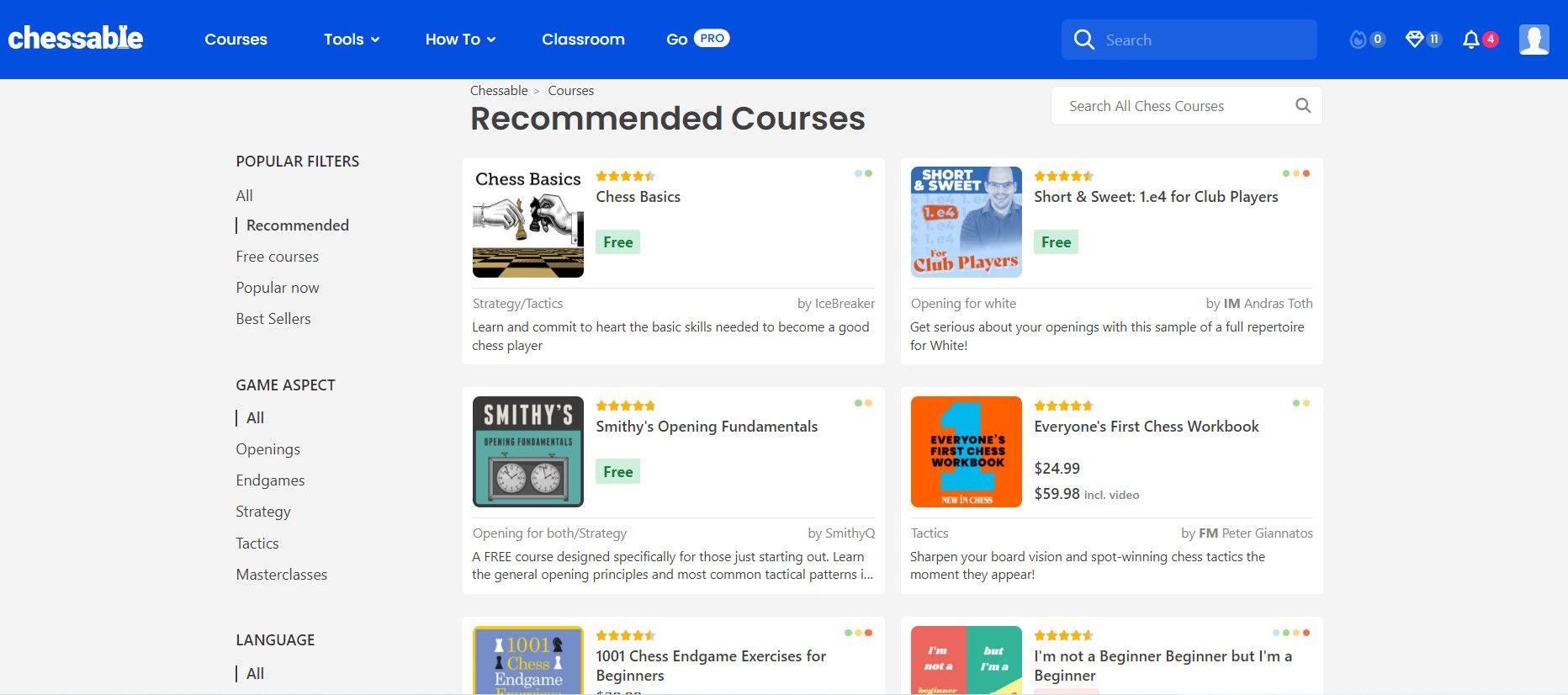 Chessable's recommended courses (free & paid).