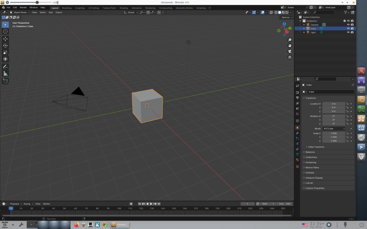 Screenshot of Blender running on AV Linux.