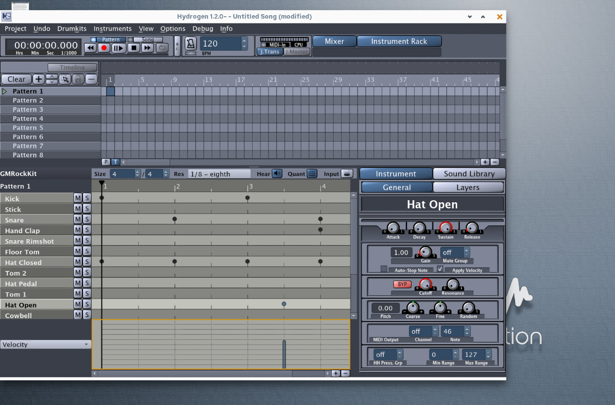 Screenshot of the Hydrogen Drum Machine running on AV Linux.