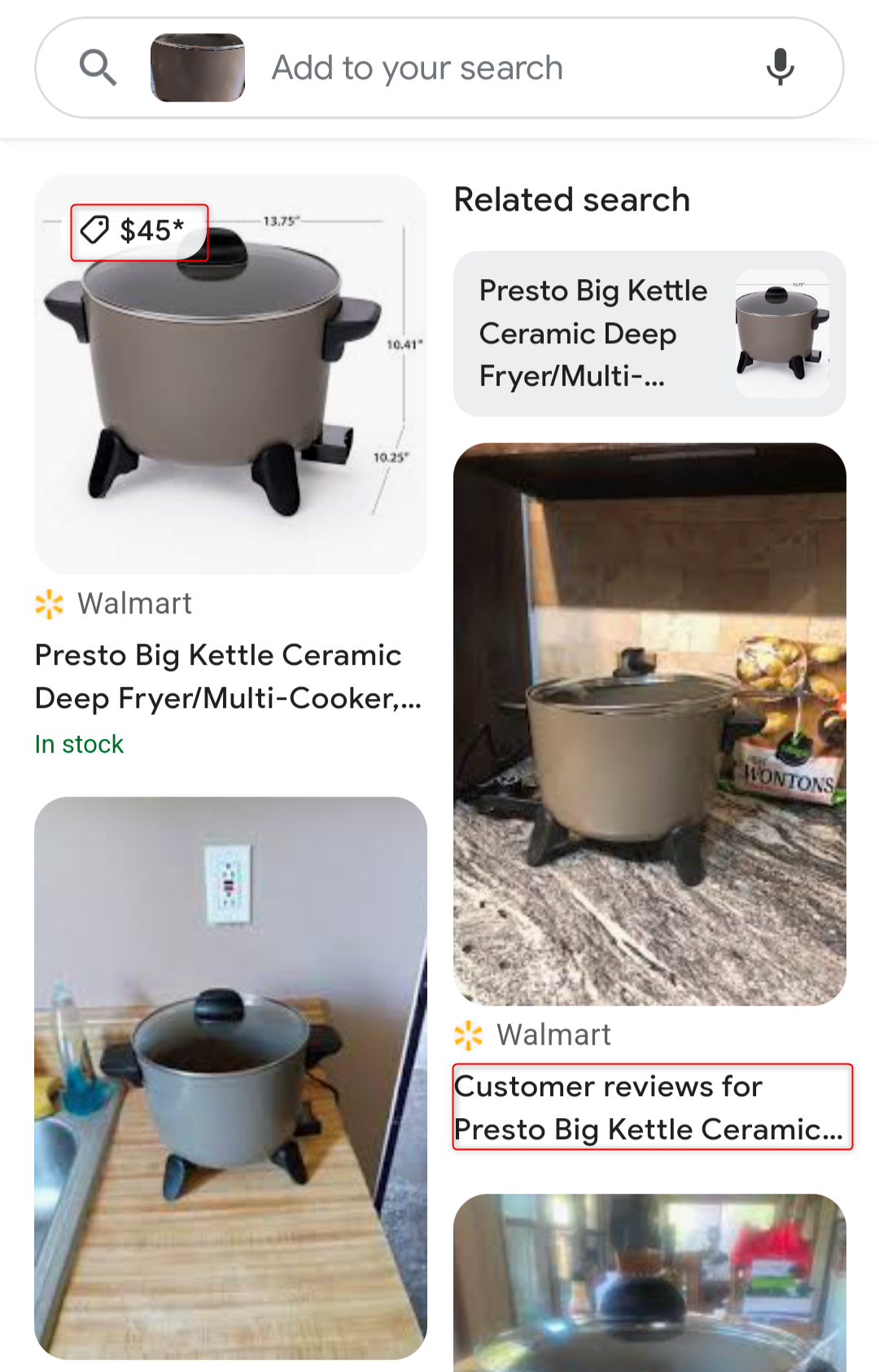 Presto deep fryer search results on Google Lens