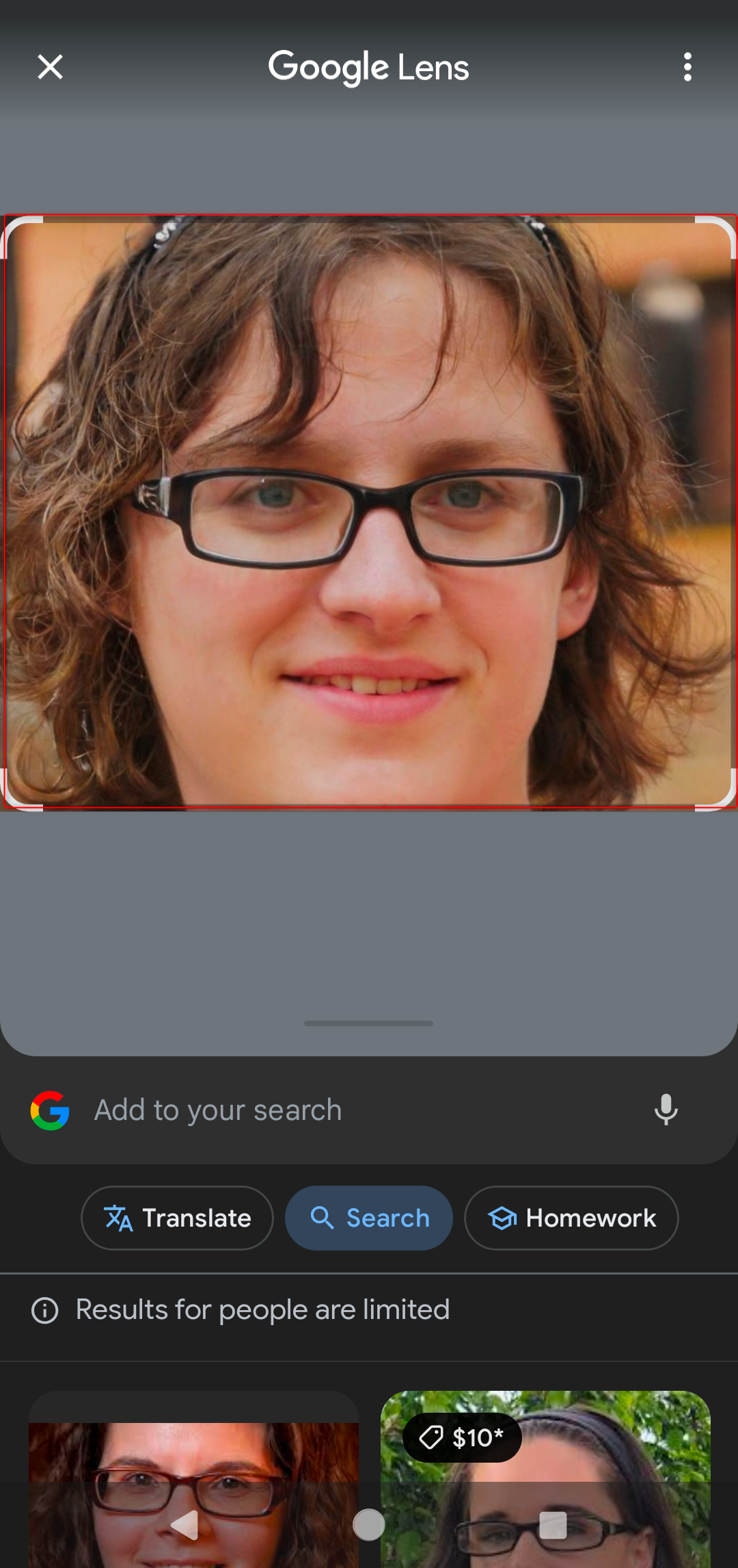 AI generated photo of human being searched on Google Lens