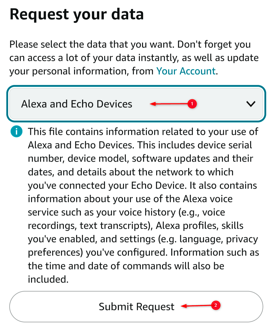 Requesting data on Amazon app by selecting category and submitting.